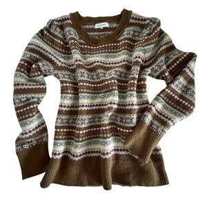 Calvin Klein Fair Isle Long Sleeve Crew Neck Sweater Women's M | Brown | EUC